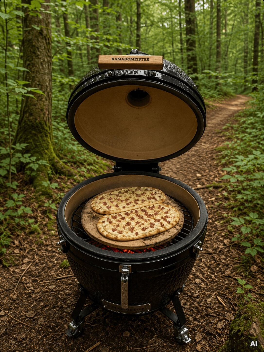 Hauchdünnes Fladenbrot bäckt im Kamado.