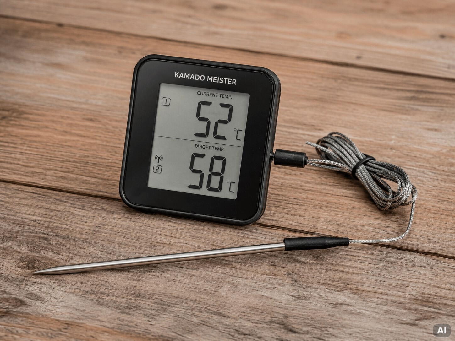 Digitales Grillthermometer zeigt die Kerntemperatur an.