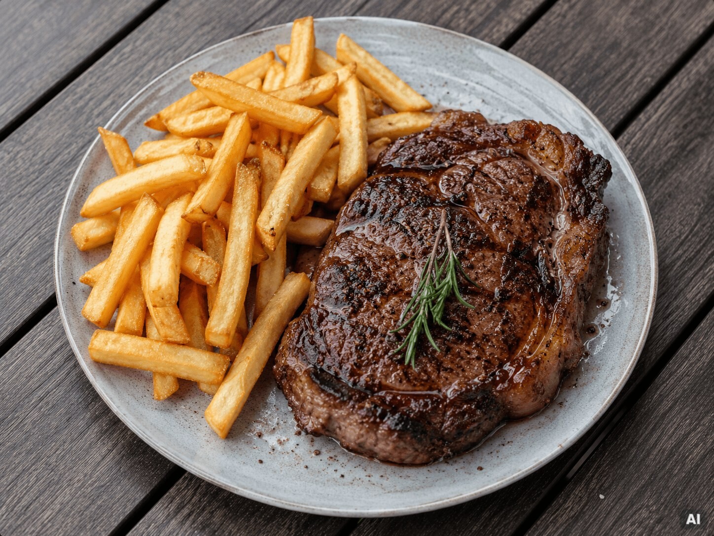 Saftiges Steak mit Pommes frites vom Kamado.