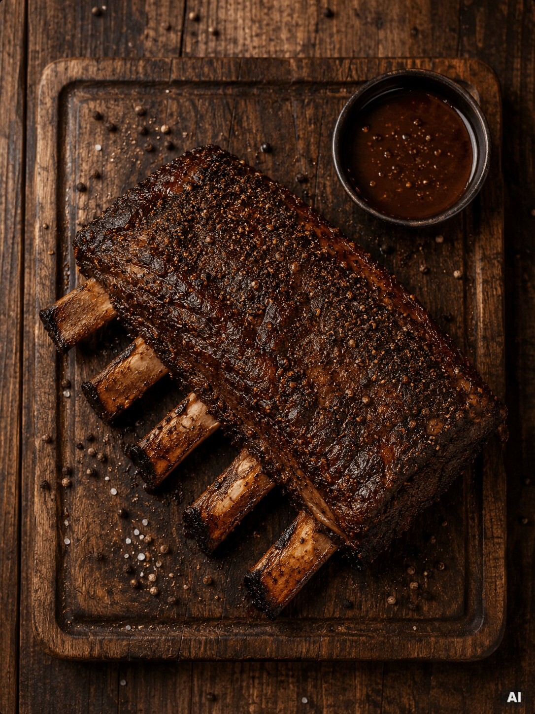 Schweinefleisch vom Kamado mit hausgemachter BBQ Sauce auf Holzbrett.