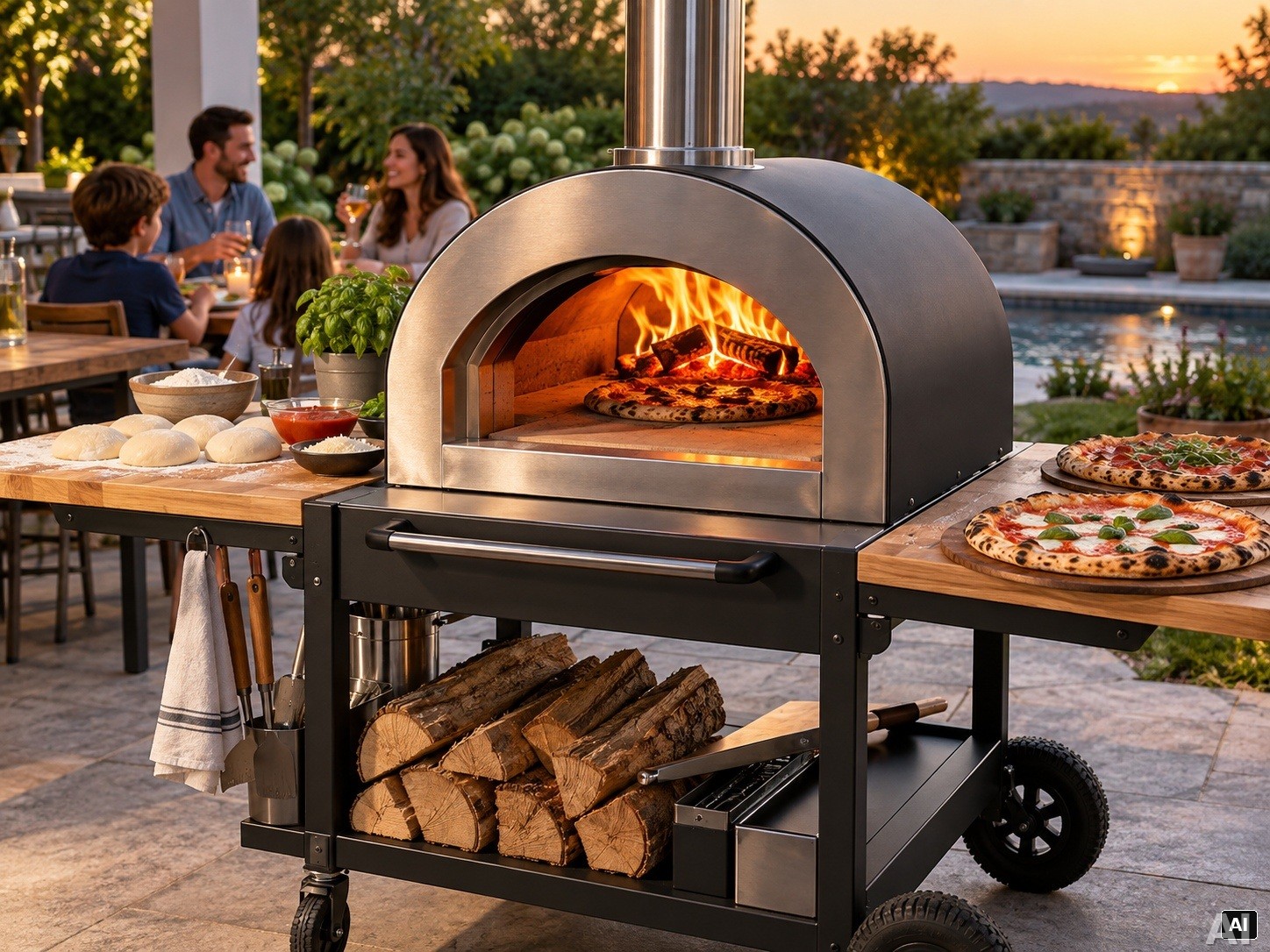 Pizzaabend mit einem Outdoor-Ofen im Garten