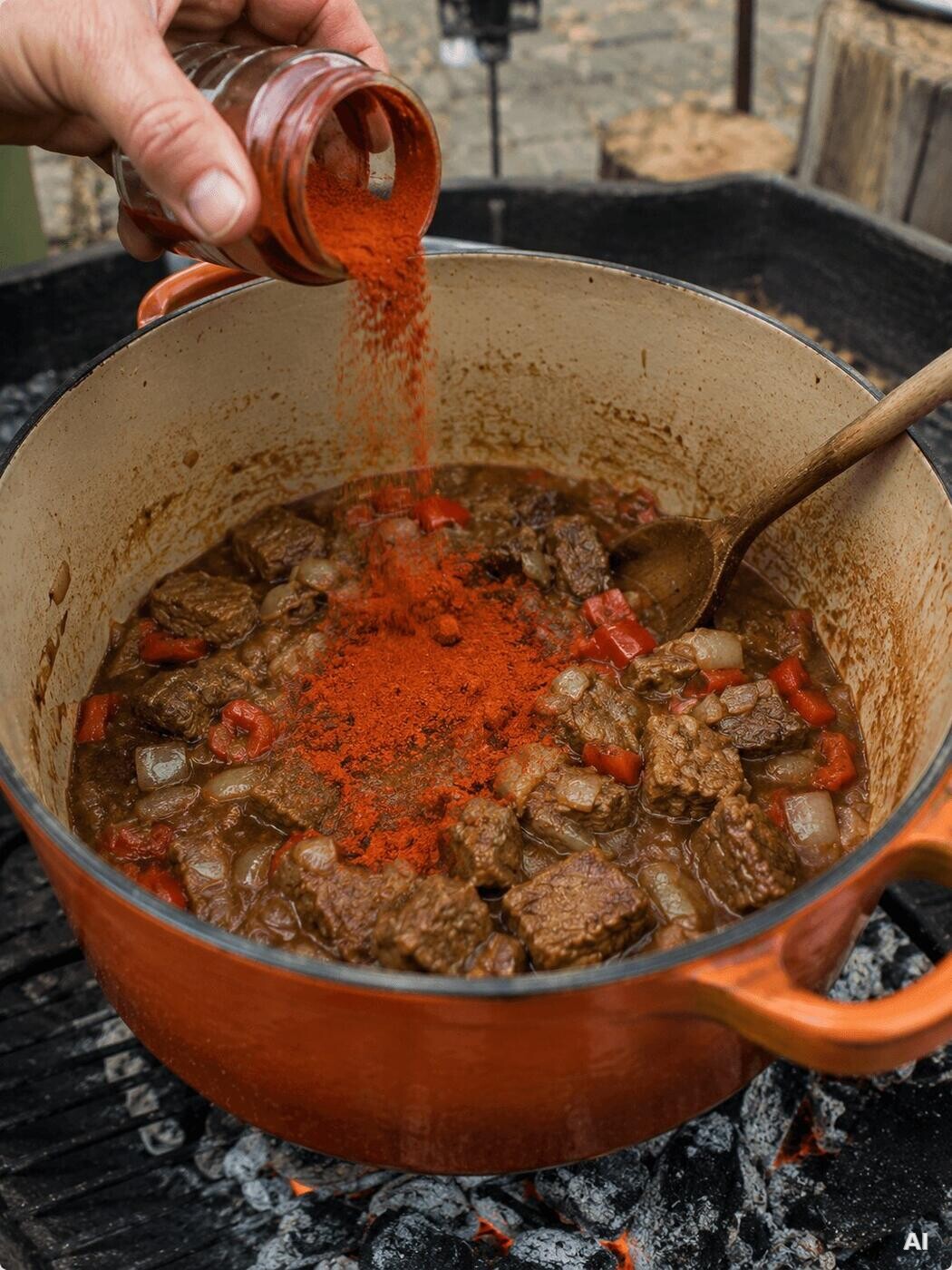 Dutch Oven Gericht über Holzkohle