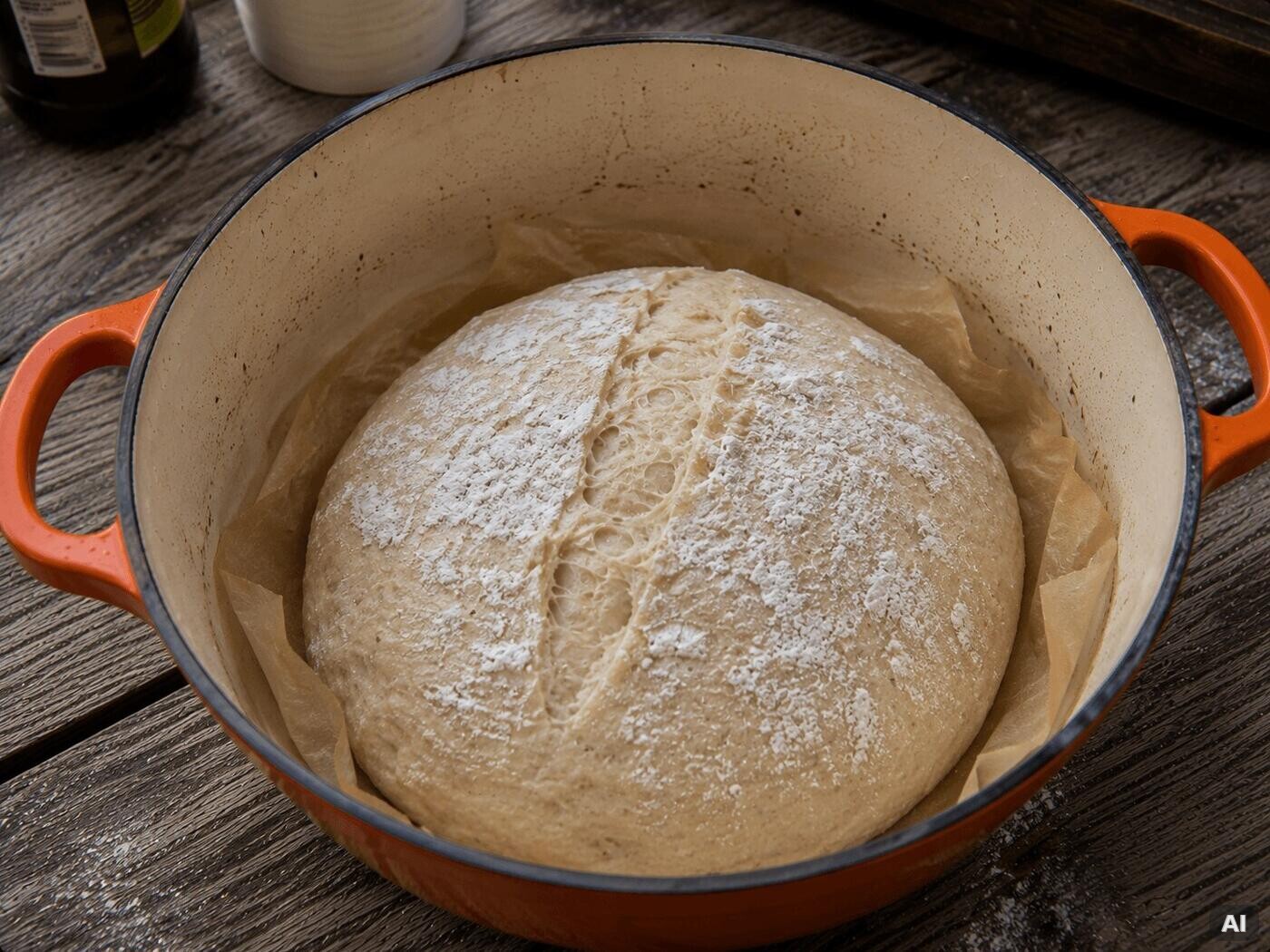 Brotteig im Dutch Oven vor dem Backen
