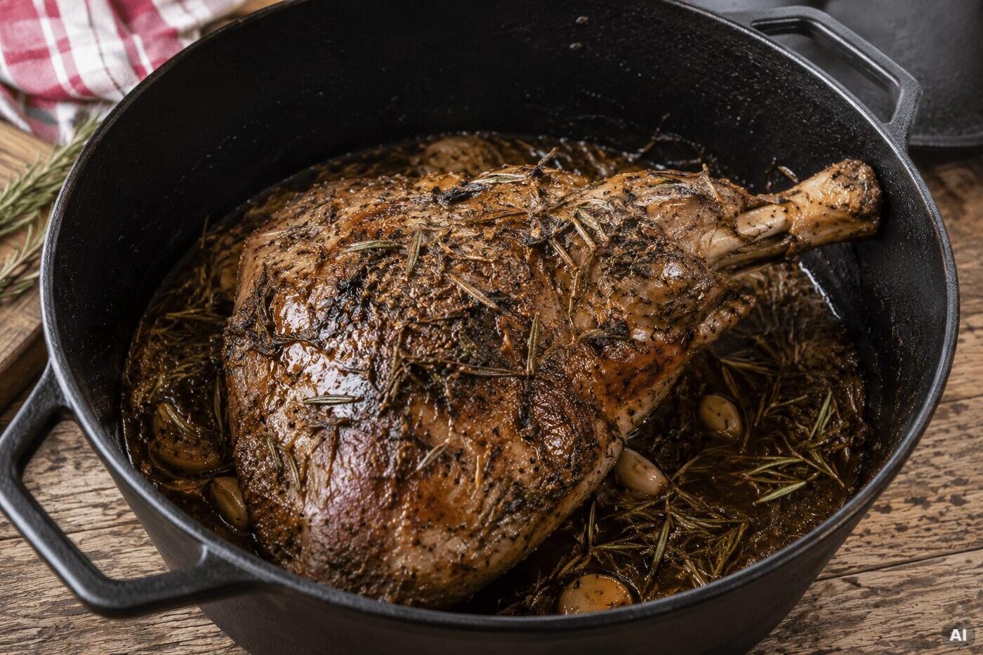 Lammkeule mit Rosmarin im Dutch Oven
