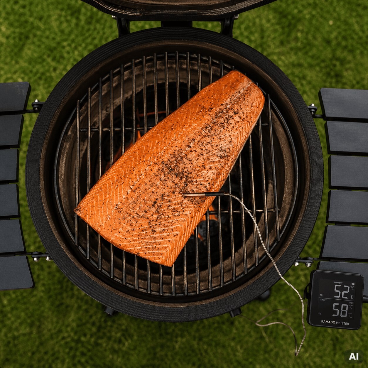 Funkthermometer im Einsatz neben dem Kamado.