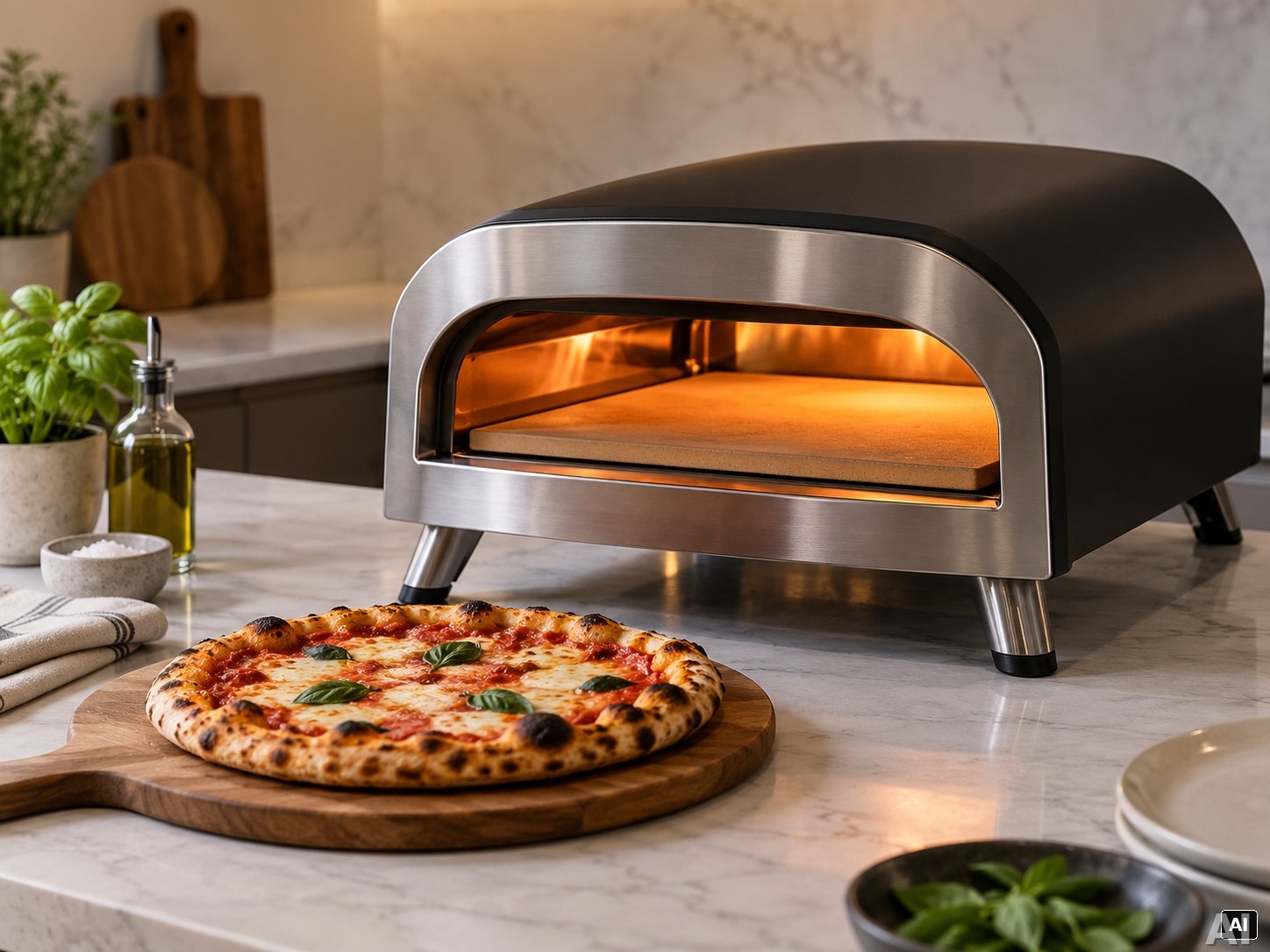 Handgemachte Pizza aus einem modernen Pizzaofen