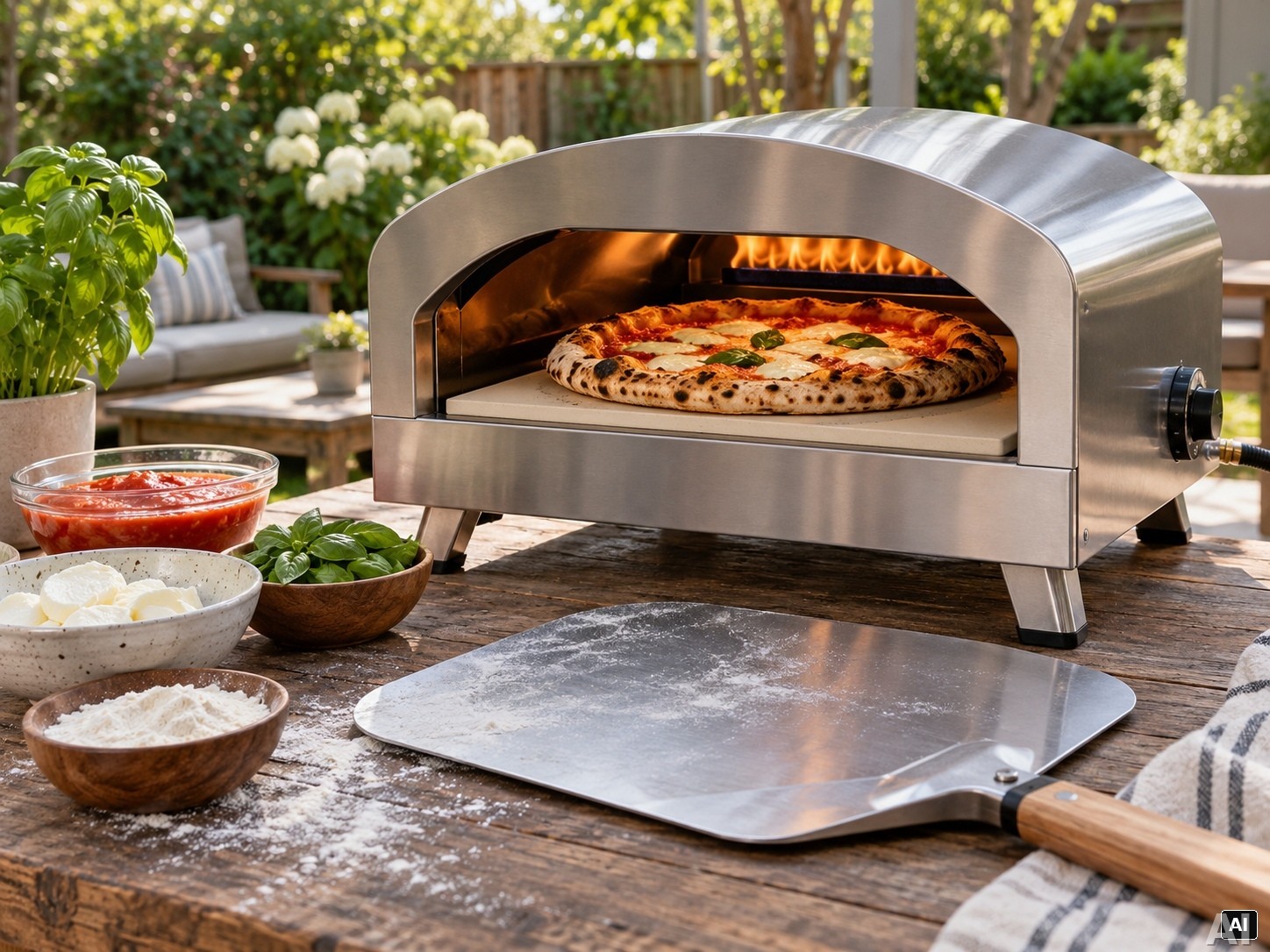 Pizza aus dem holzbefeuerten Gartenofen